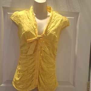 Yellow Eyelet Tie-Front Blouse